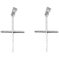 Sterling Silver 32mm Latin Cross Earrings