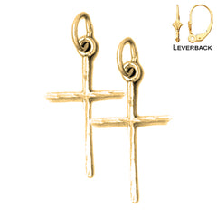 Sterling Silver 24mm Latin Cross Earrings (White or Yellow Gold Plated)