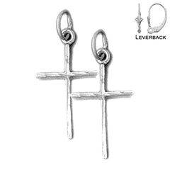 Pendientes de cruz latina de plata de ley de 24 mm (chapados en oro blanco o amarillo)