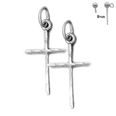 Sterling Silver 24mm Latin Cross Earrings (White or Yellow Gold Plated)