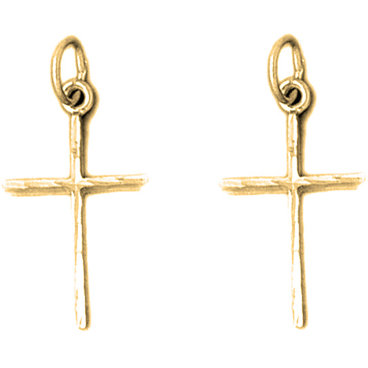 Yellow Gold-plated Silver 24mm Latin Cross Earrings