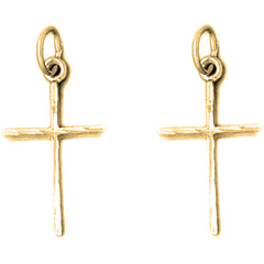 Yellow Gold-plated Silver 24mm Latin Cross Earrings