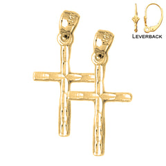 Sterling Silver 24mm Latin Cross Earrings (White or Yellow Gold Plated)