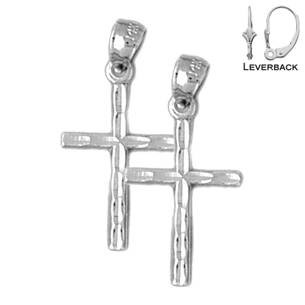 Sterling Silver 24mm Latin Cross Earrings (White or Yellow Gold Plated)