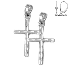 Pendientes de cruz latina de plata de ley de 24 mm (chapados en oro blanco o amarillo)