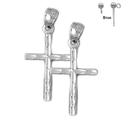 Sterling Silver 24mm Latin Cross Earrings (White or Yellow Gold Plated)