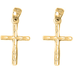 Yellow Gold-plated Silver 24mm Latin Cross Earrings