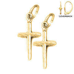 Sterling Silver 19mm Latin Cross Earrings (White or Yellow Gold Plated)