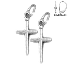 Sterling Silver 19mm Latin Cross Earrings (White or Yellow Gold Plated)