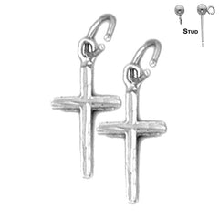 Sterling Silver 19mm Latin Cross Earrings (White or Yellow Gold Plated)