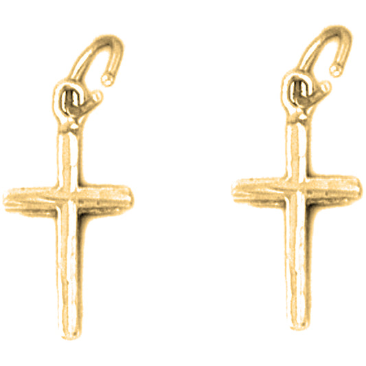 Yellow Gold-plated Silver 19mm Latin Cross Earrings