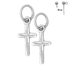 Sterling Silver 17mm Latin Cross Earrings (White or Yellow Gold Plated)