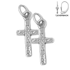 Sterling Silver 17mm Latin Cross Earrings (White or Yellow Gold Plated)
