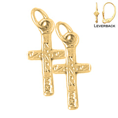 Sterling Silver 17mm Latin Cross Earrings (White or Yellow Gold Plated)