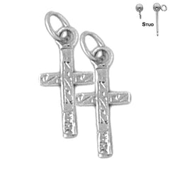 Pendientes de cruz latina de plata de ley de 17 mm (chapados en oro blanco o amarillo)