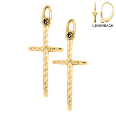 Sterling Silver 26mm Latin Cross Earrings (White or Yellow Gold Plated)