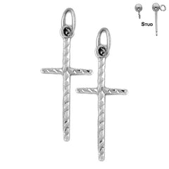 Sterling Silver 26mm Latin Cross Earrings (White or Yellow Gold Plated)