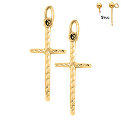 Sterling Silver 26mm Latin Cross Earrings (White or Yellow Gold Plated)