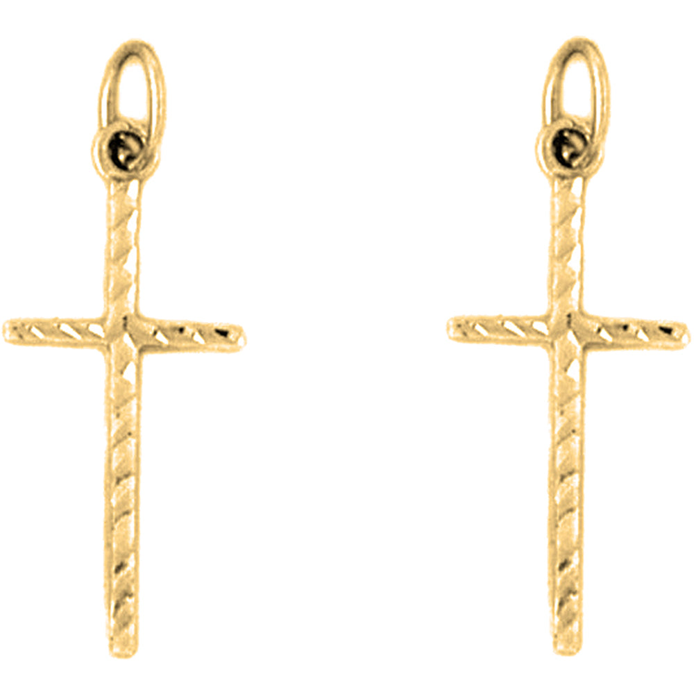 Yellow Gold-plated Silver 26mm Latin Cross Earrings