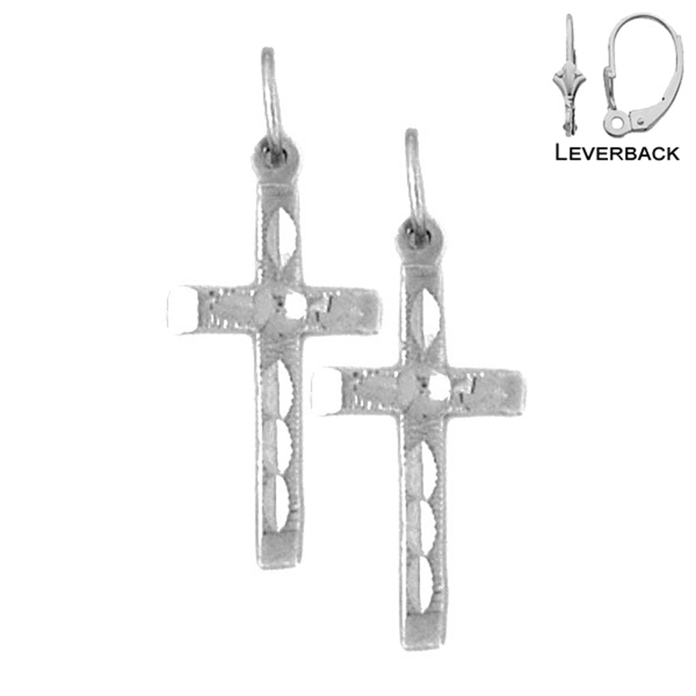 Sterling Silver 24mm Latin Cross Earrings (White or Yellow Gold Plated)