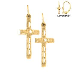 Sterling Silver 24mm Latin Cross Earrings (White or Yellow Gold Plated)