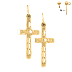 Sterling Silver 24mm Latin Cross Earrings (White or Yellow Gold Plated)