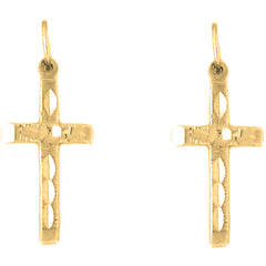 Yellow Gold-plated Silver 24mm Latin Cross Earrings