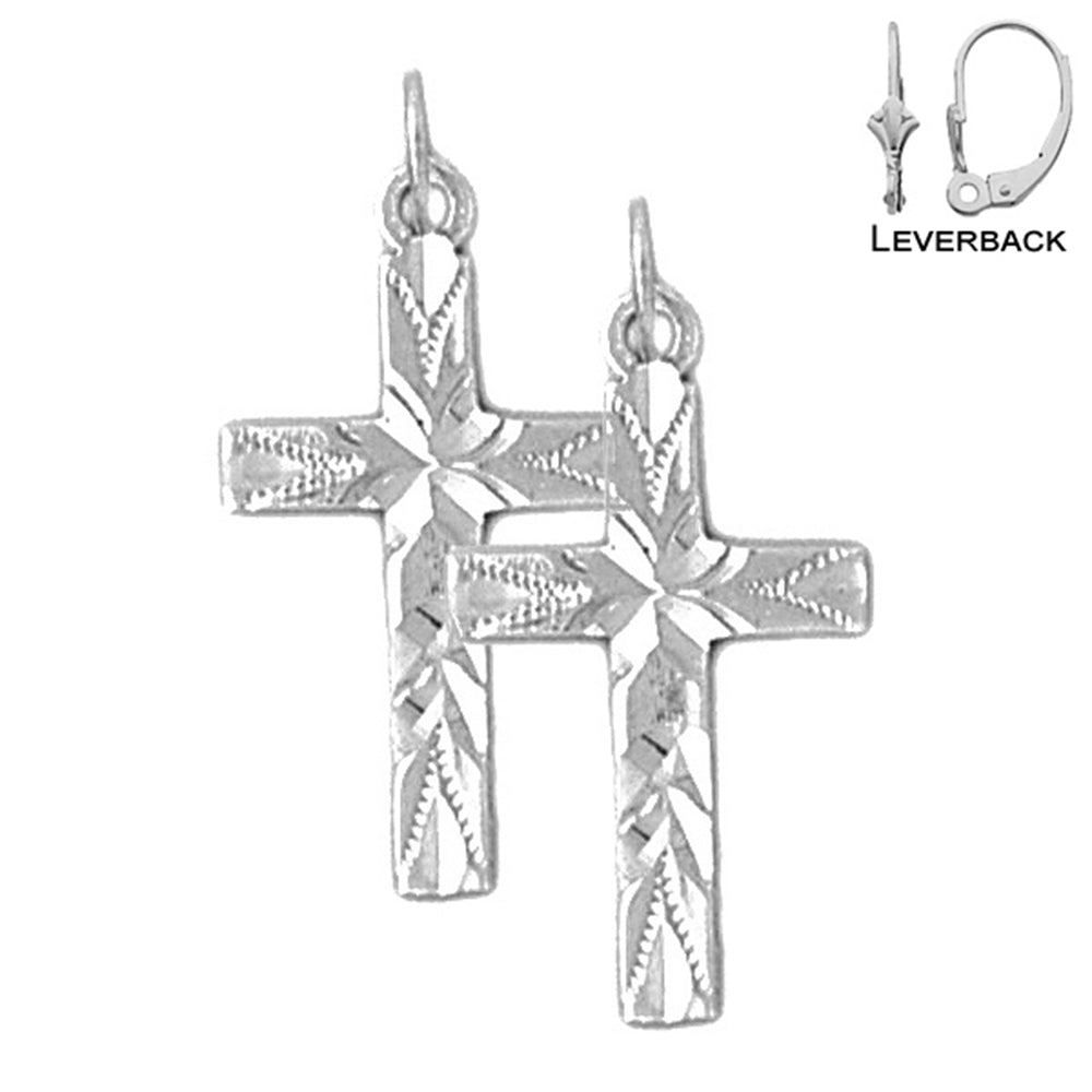 Sterling Silver 26mm Latin Cross Earrings (White or Yellow Gold Plated)
