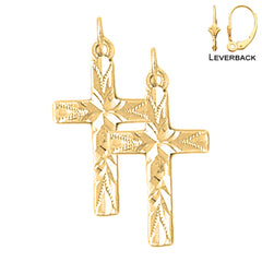 Sterling Silver 26mm Latin Cross Earrings (White or Yellow Gold Plated)