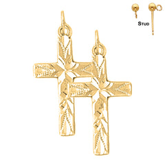 Sterling Silver 26mm Latin Cross Earrings (White or Yellow Gold Plated)