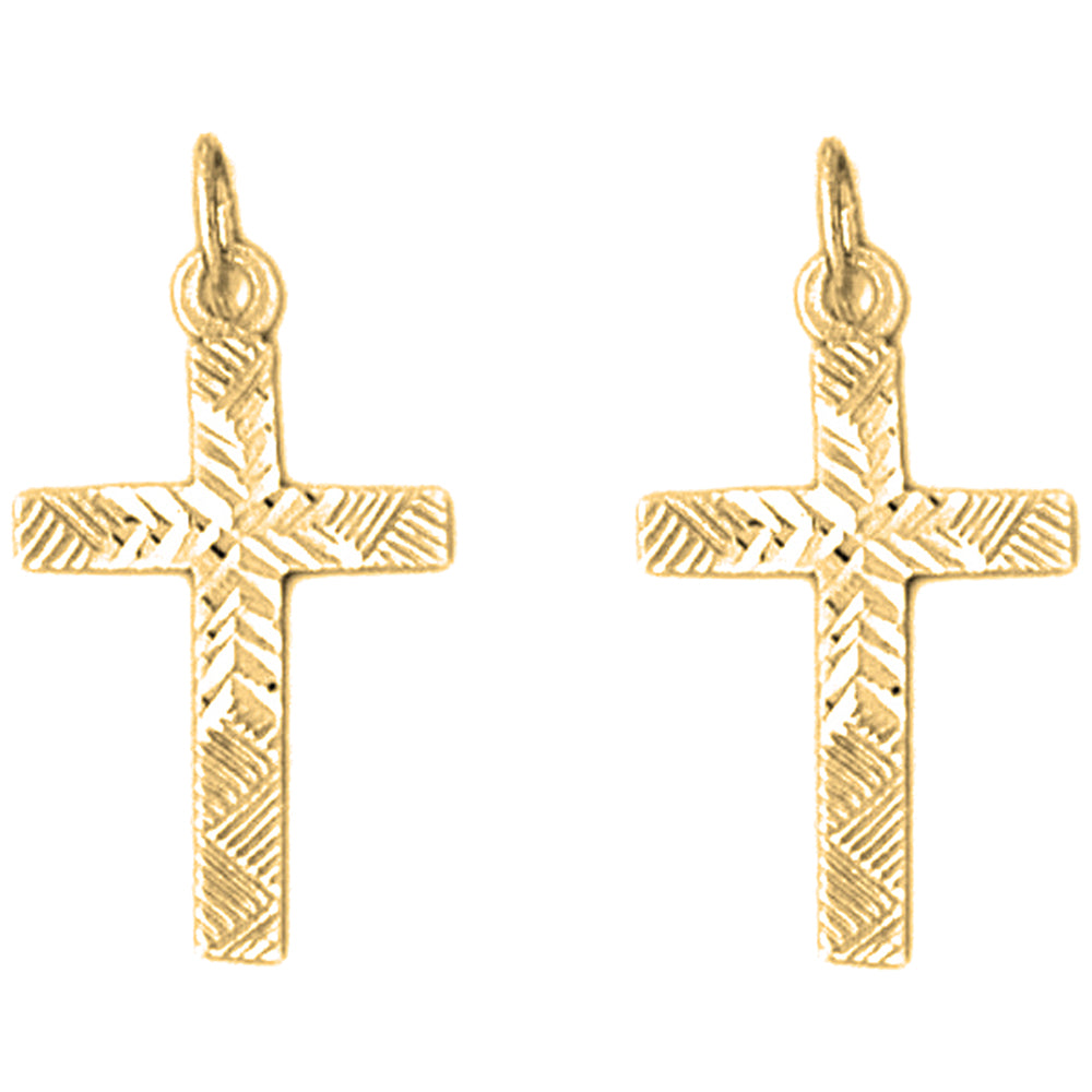 Yellow Gold-plated Silver 24mm Latin Cross Earrings