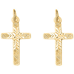Yellow Gold-plated Silver 24mm Latin Cross Earrings