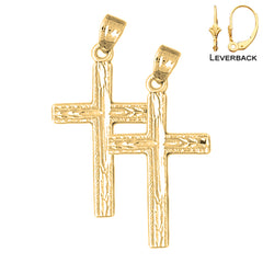 Sterling Silver 30mm Latin Cross Earrings (White or Yellow Gold Plated)