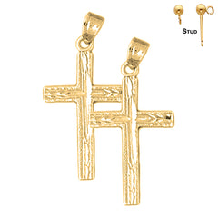 Pendientes de cruz latina de plata de ley de 30 mm (chapados en oro blanco o amarillo)