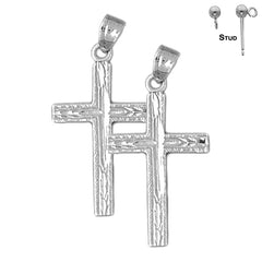 Sterling Silver 30mm Latin Cross Earrings (White or Yellow Gold Plated)