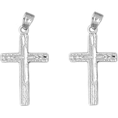 Sterling Silver 30mm Latin Cross Earrings