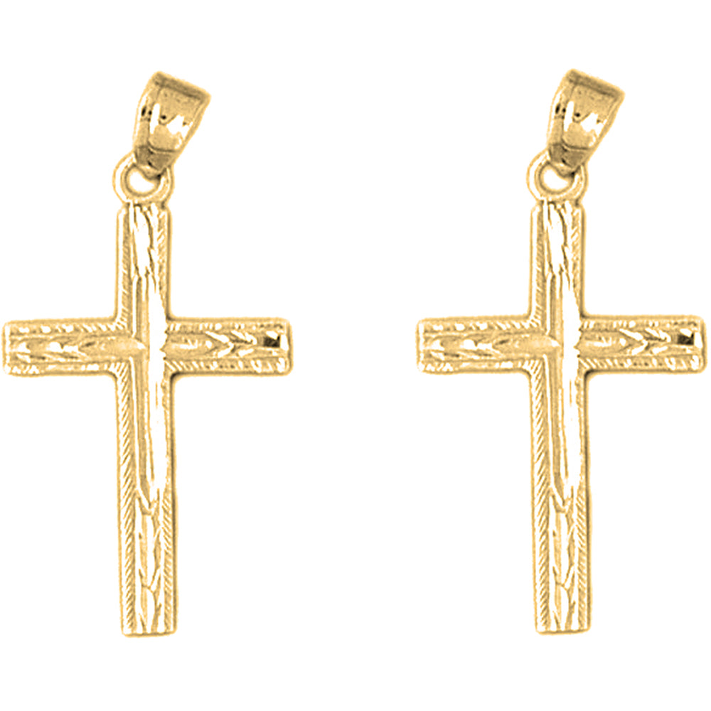 Yellow Gold-plated Silver 30mm Latin Cross Earrings