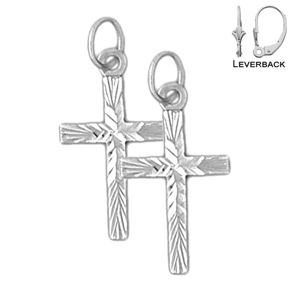 Sterling Silver 24mm Latin Cross Earrings (White or Yellow Gold Plated)