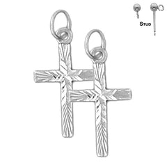 Sterling Silver 24mm Latin Cross Earrings (White or Yellow Gold Plated)