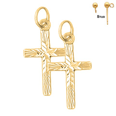 Sterling Silver 24mm Latin Cross Earrings (White or Yellow Gold Plated)