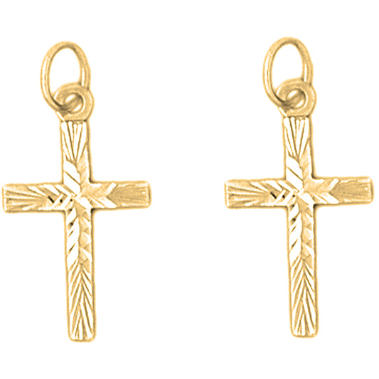 Yellow Gold-plated Silver 24mm Latin Cross Earrings