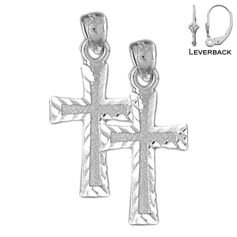 Sterling Silver 25mm Latin Cross Earrings (White or Yellow Gold Plated)