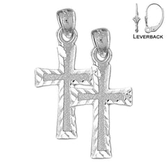 Sterling Silver 25mm Latin Cross Earrings (White or Yellow Gold Plated)