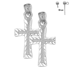 Sterling Silver 25mm Latin Cross Earrings (White or Yellow Gold Plated)