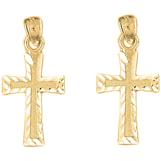 Yellow Gold-plated Silver 25mm Latin Cross Earrings