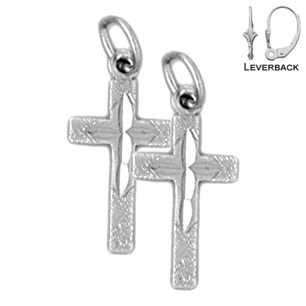 Pendientes de cruz latina de plata de ley de 20 mm (chapados en oro blanco o amarillo)