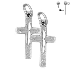 Pendientes de cruz latina de plata de ley de 20 mm (chapados en oro blanco o amarillo)