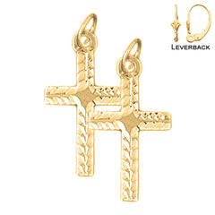 Sterling Silver 25mm Latin Cross Earrings (White or Yellow Gold Plated)