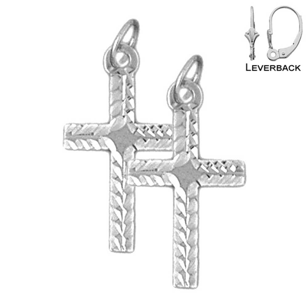 Sterling Silver 25mm Latin Cross Earrings (White or Yellow Gold Plated)