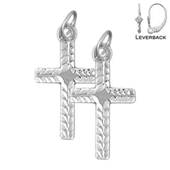 Sterling Silver 25mm Latin Cross Earrings (White or Yellow Gold Plated)